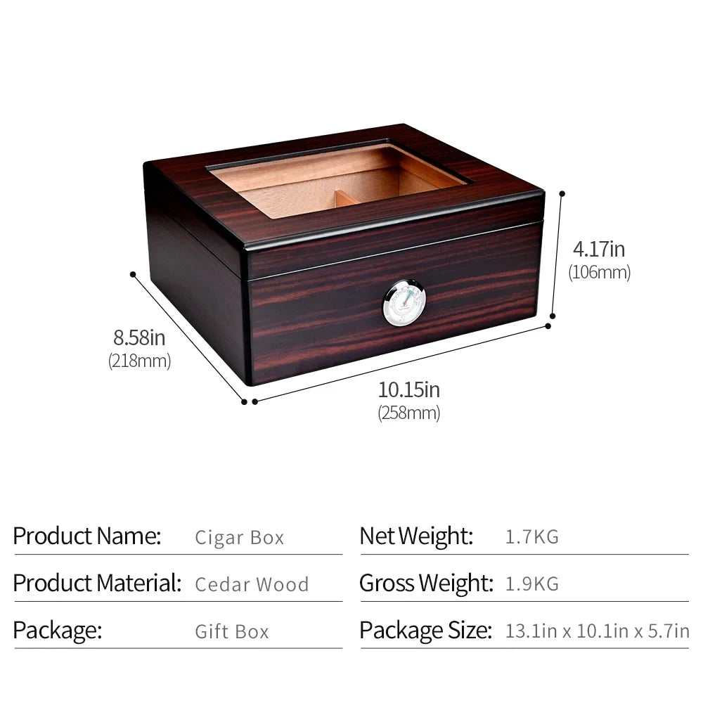 Cedar Cigar Box Humidor Large Cigar Case Portable With Humidifier Hygrometer For Men's Smoking Cigar Storage Fits 50 Cigars