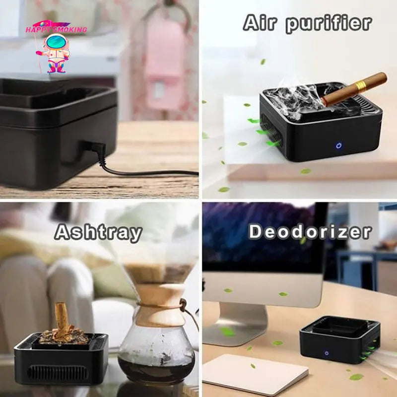 HAPPYSMOKING Smokeless Cigar Ashtray Rechargeable Smoke Air Purifier 4000mA Cigarette Cenicero Ash Tray Desk Accessories