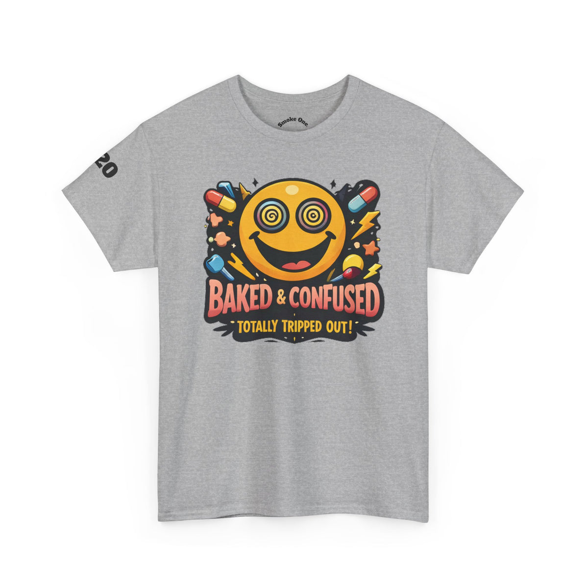 T-Shirt — Baked & Confused Smiley Graphic Tee ("Smoke One")
