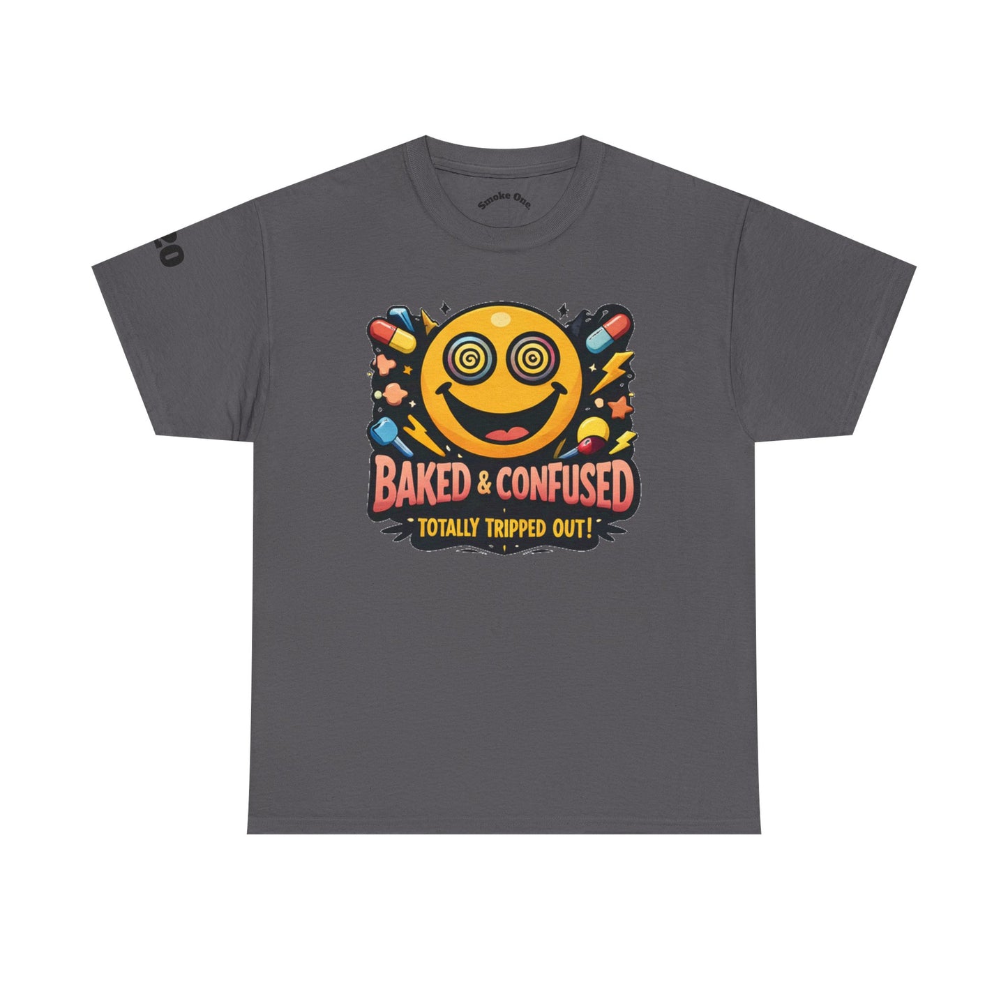 T-Shirt — Baked & Confused Smiley Graphic Tee ("Smoke One")