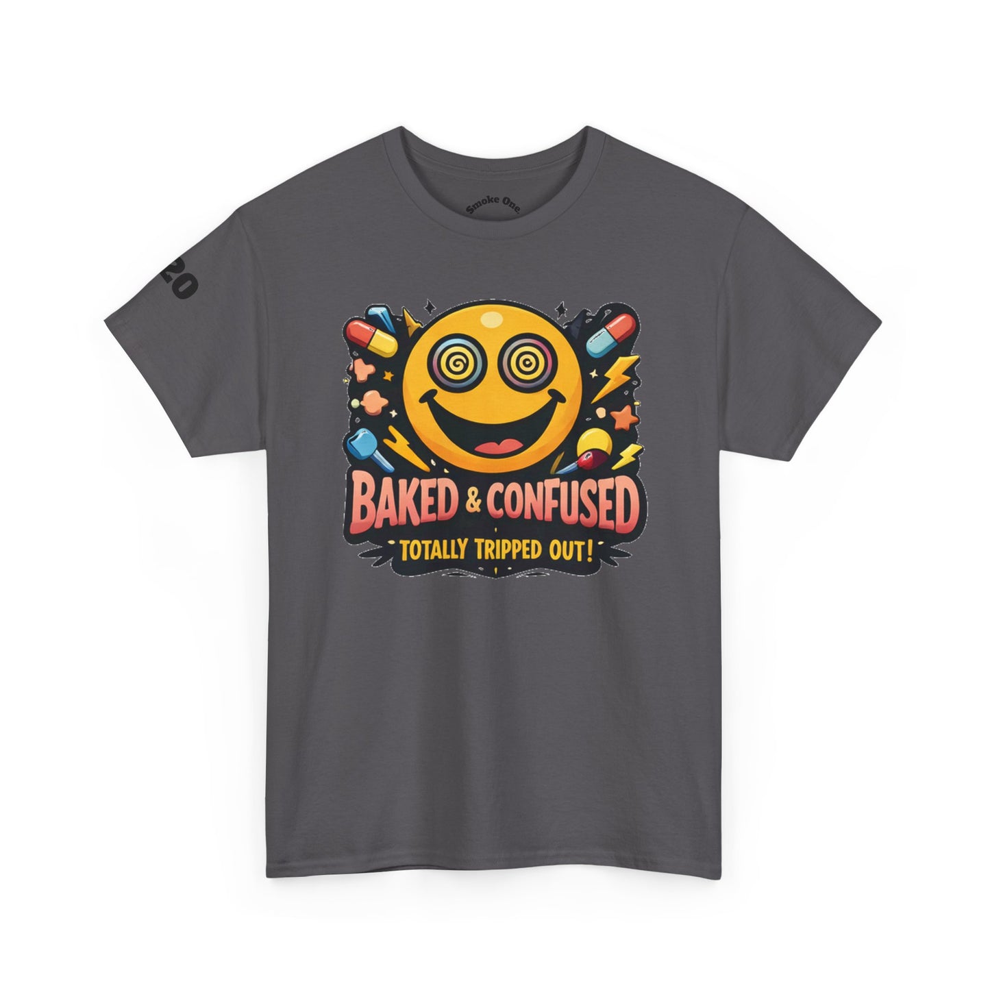 T-Shirt — Baked & Confused Smiley Graphic Tee ("Smoke One")