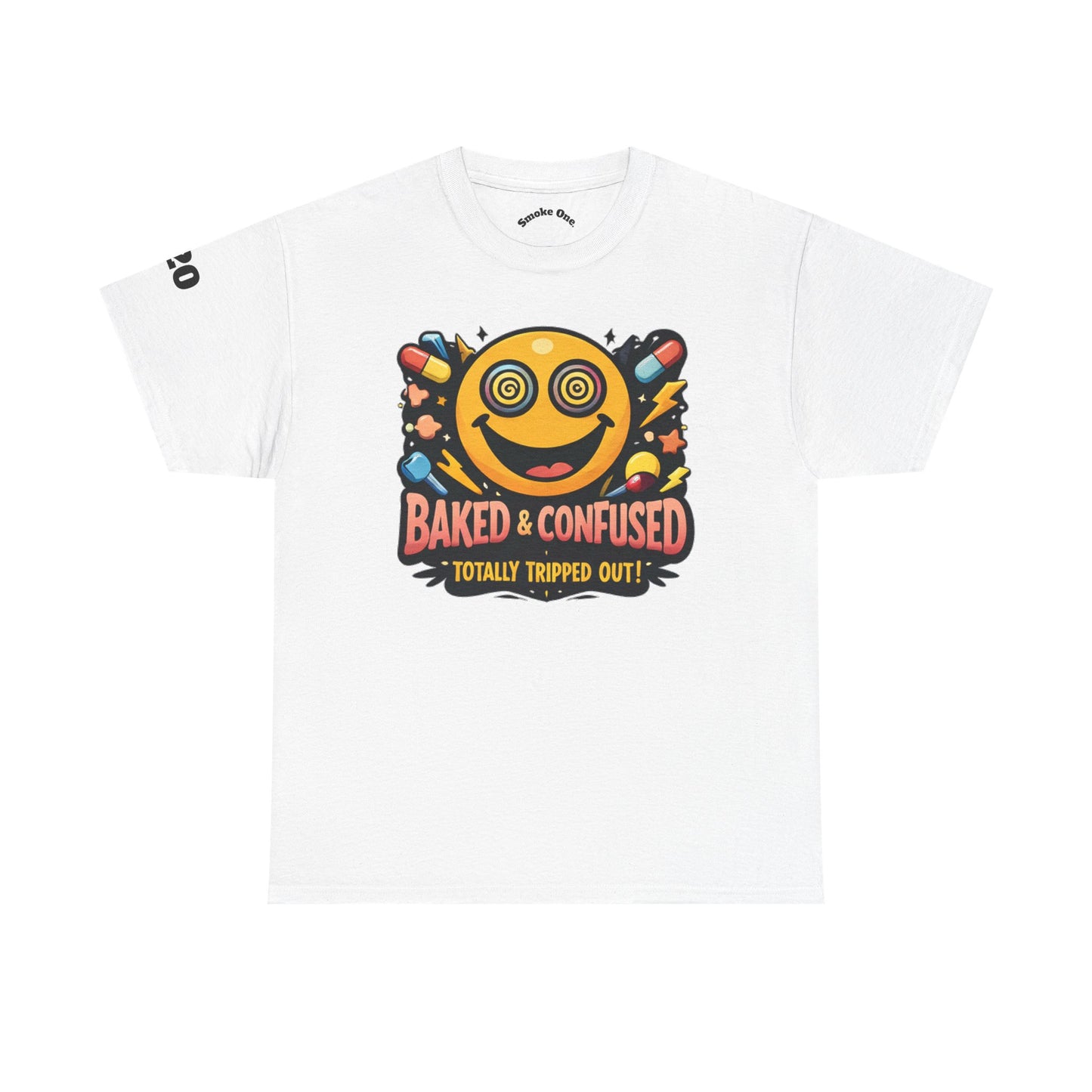 T-Shirt — Baked & Confused Smiley Graphic Tee ("Smoke One")
