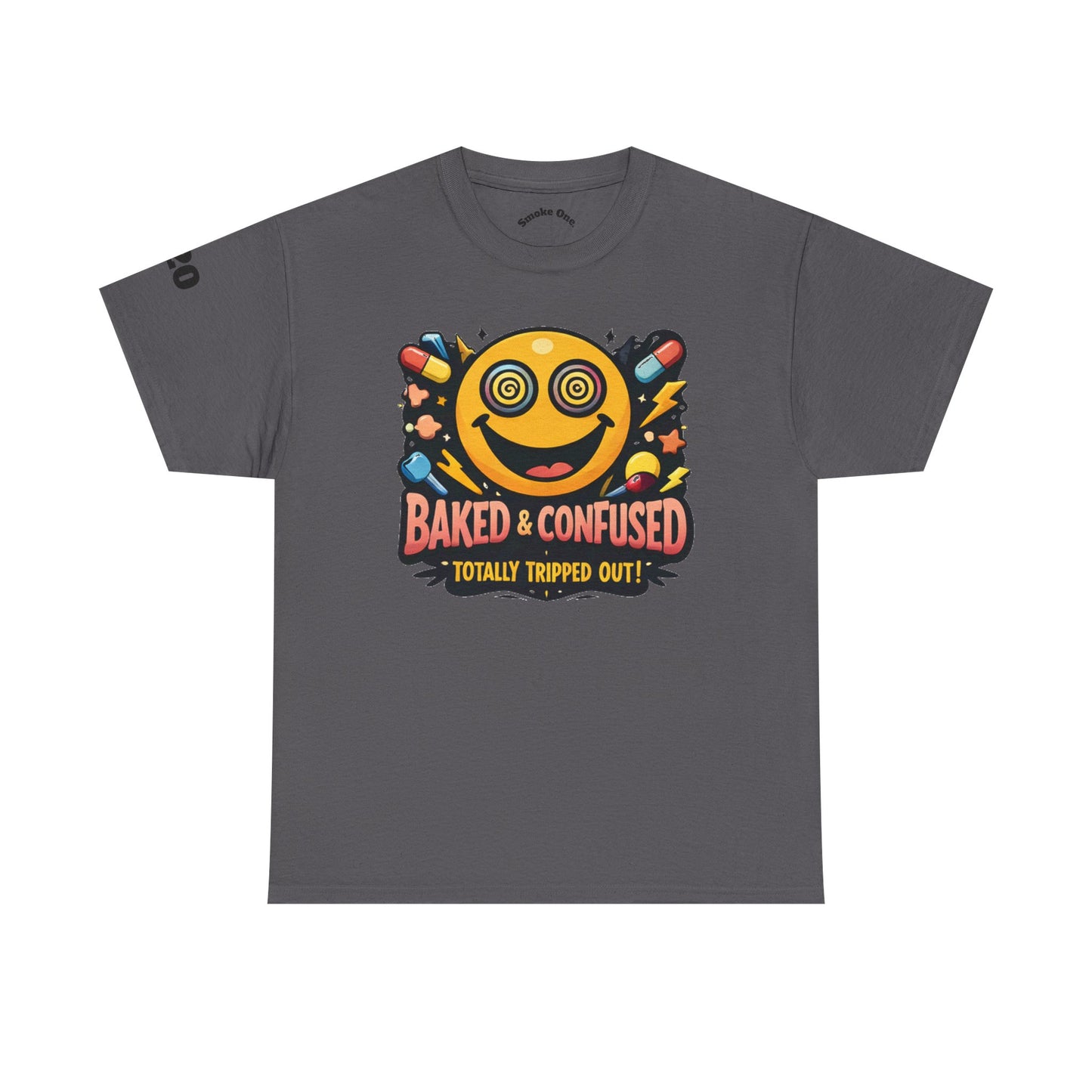 T-Shirt — Baked & Confused Smiley Graphic Tee ("Smoke One")