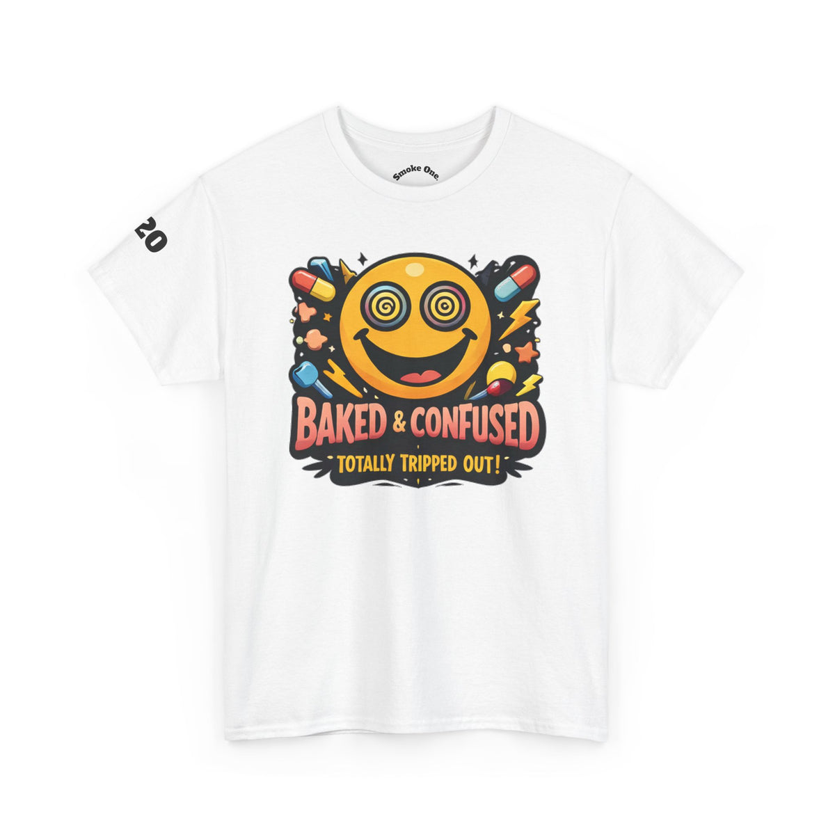 T-Shirt — Baked & Confused Smiley Graphic Tee ("Smoke One")