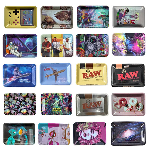 Rolling Tray 18*12.5CM Tobacco Metal Cigarette Smoking Accessories Herb Tinplate Plate Grinder Tools Various Pattern Designs