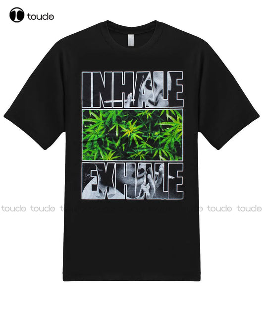 New Inhale And Exhale Marijuana Weed Smoking Pot 420 Urban Graphic T-Shirts Cotton T Shirt Tee