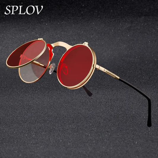 Vintage Steampunk Flip Sunglasses Retro Round Metal Sun Glasses for Men and Women Brand Designer Circle Oculos
