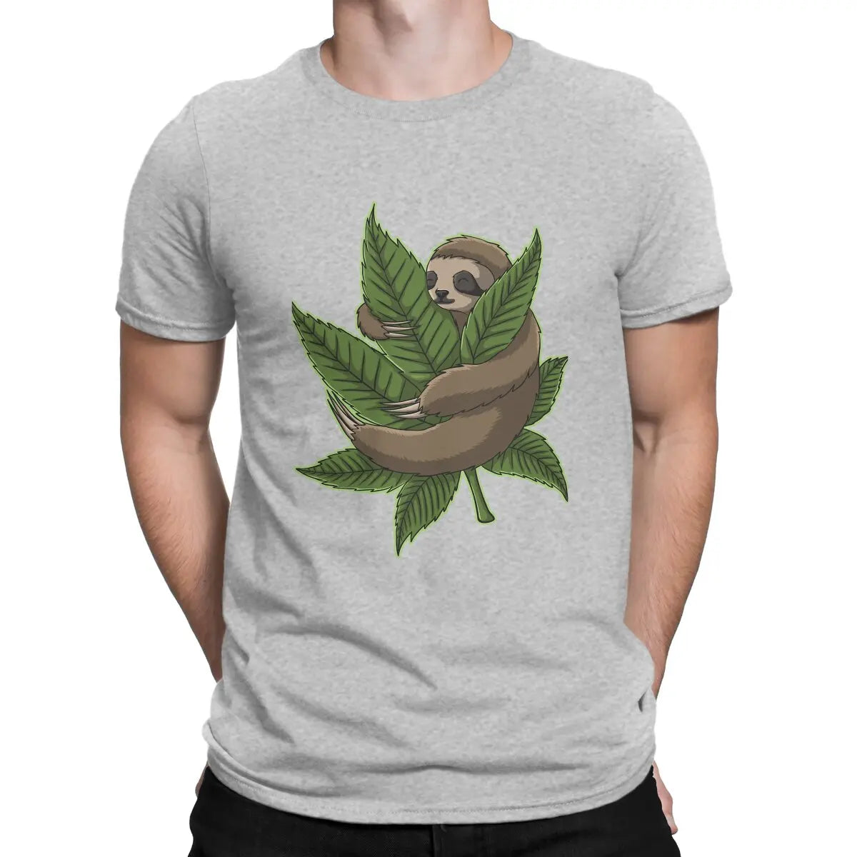 Sloth Cute Huging Marijuana C T Shirt Vintage Teenager Graphic High Quality Tshirt Oversized O-Neck Streetwear