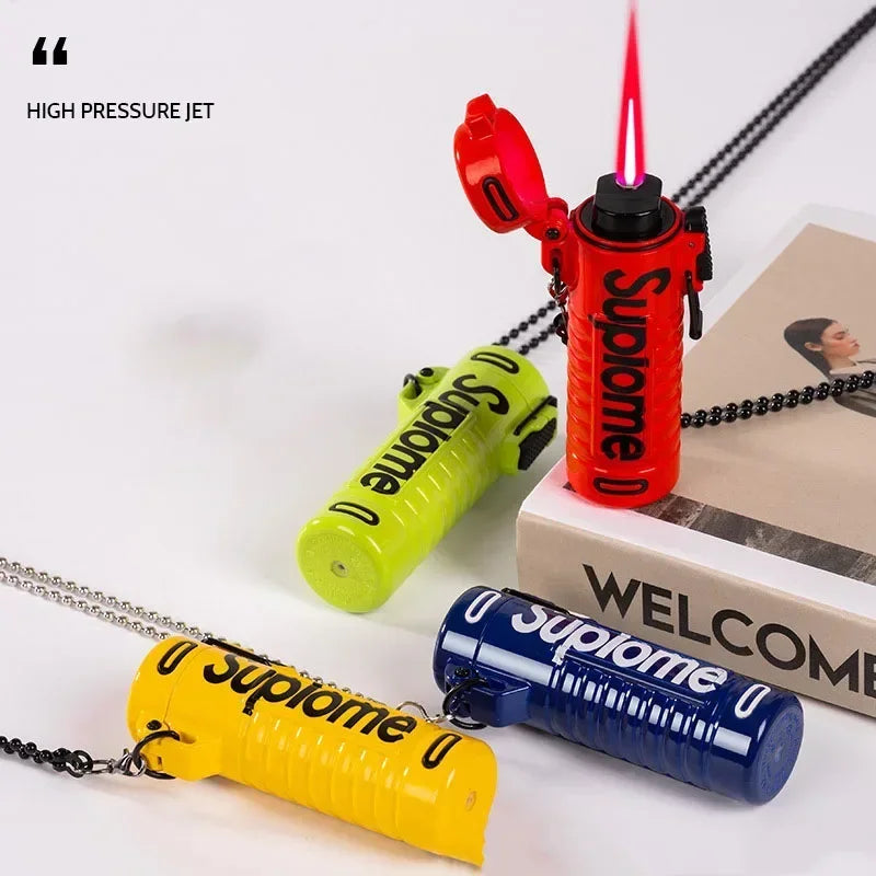 Letter Logo Windproof Lighter Boyfriend Gift Waterproof Jet FlameStrong Firepower Flashlight Smoking Accessories