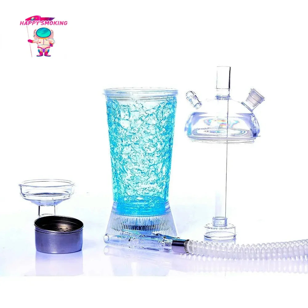 HAPPY Protable LED Hookah Shisha Set with Water Pipe Acrylic Tobacco Pipes Suit Narguile Complete Bottle Smoking Accessories