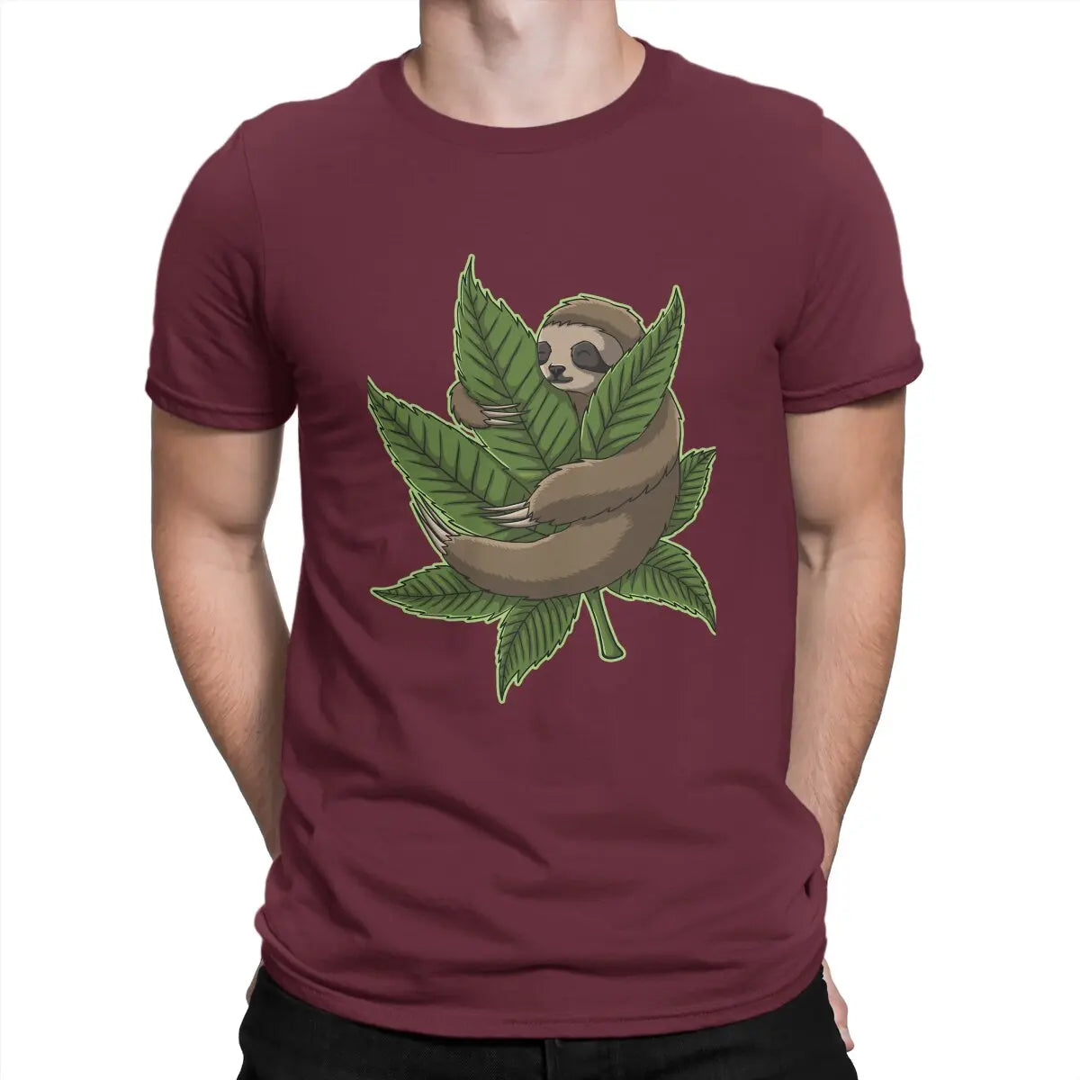 Sloth Cute Huging Marijuana C T Shirt Vintage Teenager Graphic High Quality Tshirt Oversized O-Neck Streetwear