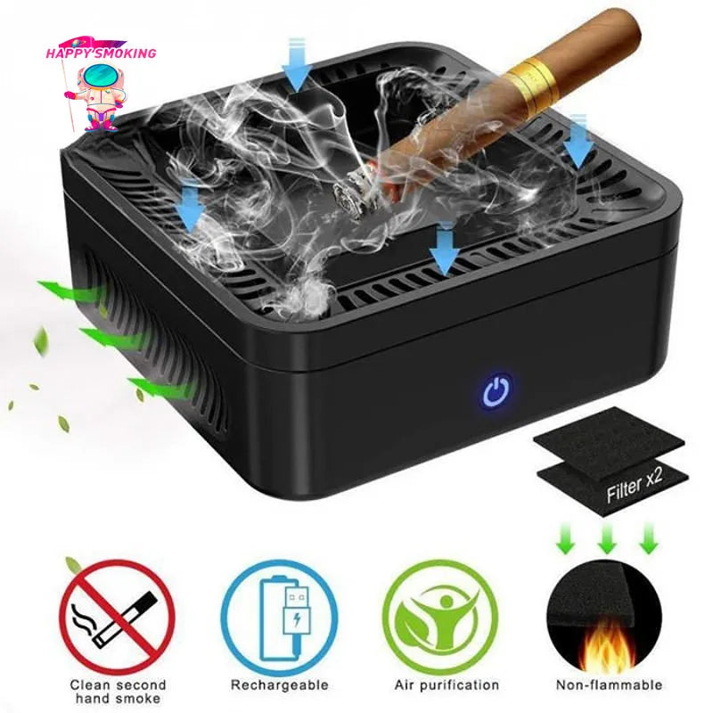 HAPPYSMOKING Smokeless Cigar Ashtray Rechargeable Smoke Air Purifier 4000mA Cigarette Cenicero Ash Tray Desk Accessories