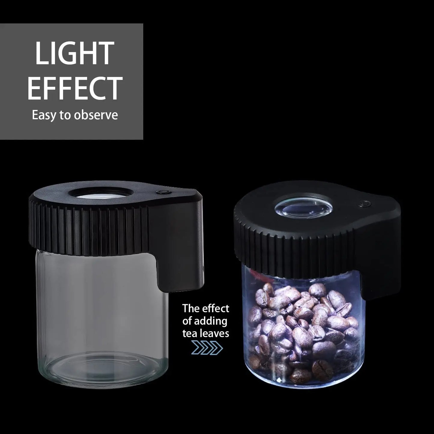 HAPPY Tobacco Glass Jar with Magnifying Lid and Light Transparent Storage Container Clear Stash Herb Jars