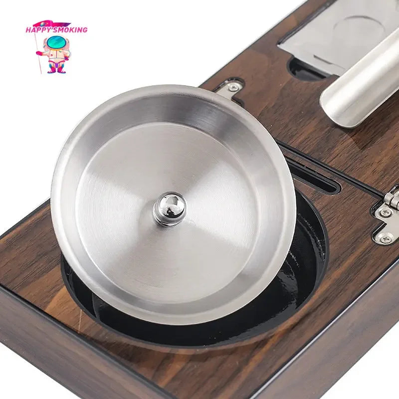 HAPPY Multifunctional Cigar Ashtray Foldable Walnut Wood Box Include Cigar Cutter Holder and Hole Opener Smoking Accessories