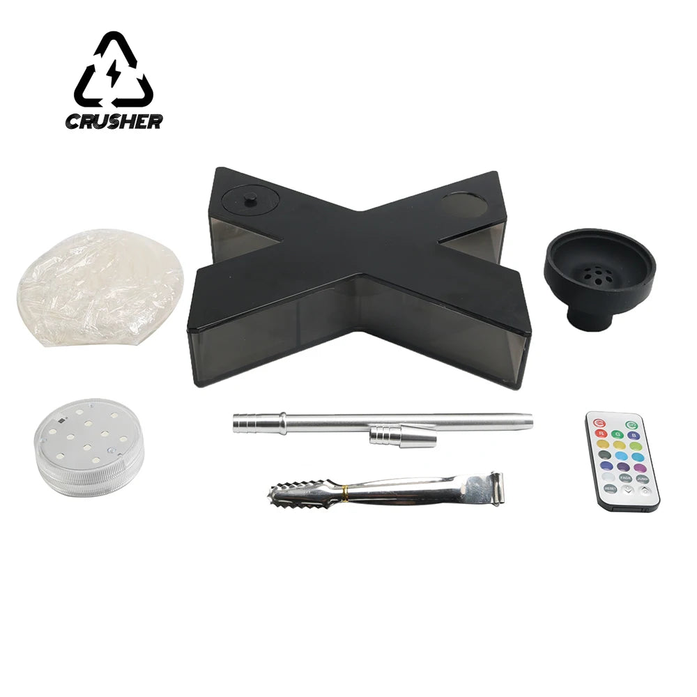 CRUSHER Acrylic X Shape Hookah Set with Tobacco Water Pipe LED Light Narguile Complete for Party Shisha Smoking Pipe Accessories