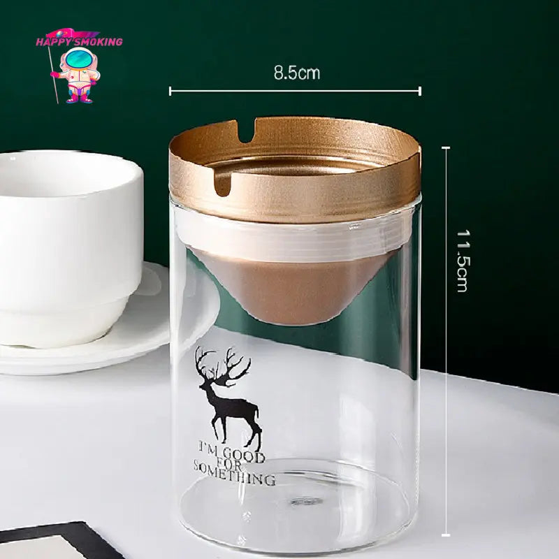 HAPPY Transparent Smokeless Ashtray with Cover Stainless Steel Windproof and Dustproof Ash Tray for Home Smoking Accessories