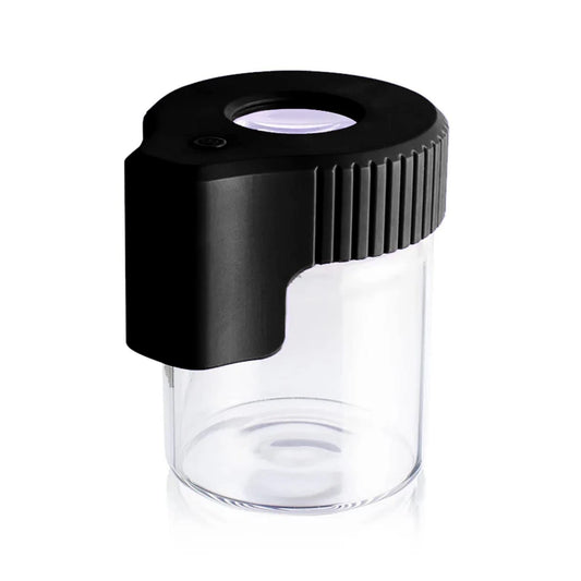 HAPPY Tobacco Glass Jar with Magnifying Lid and Light Transparent Storage Container Clear Stash Herb Jars