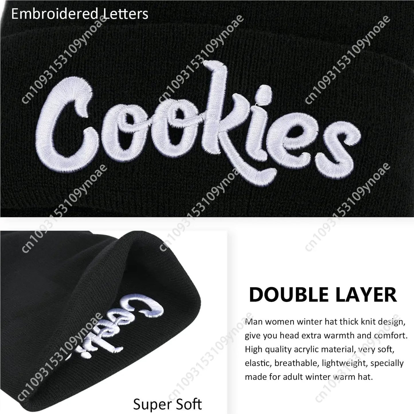 Cookies Embroidery Beanie Hat Winter Knitted Slouchy Cuffed Skull Cap Warm Ski Hats Men Women Soft Comfortable Classic Fashion