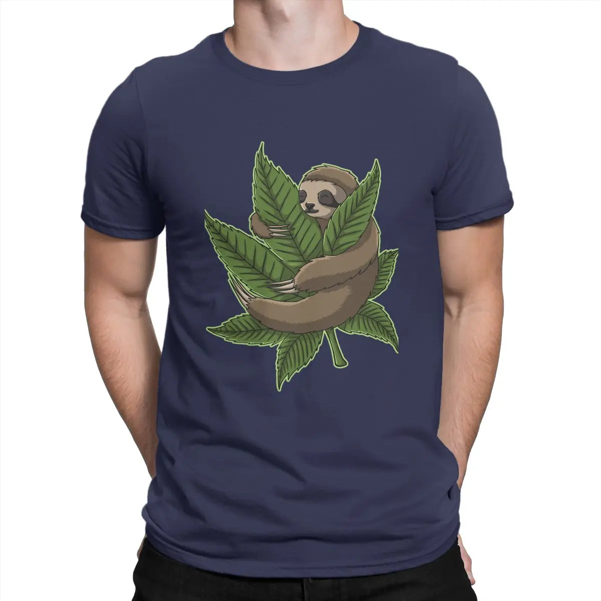 Sloth Cute Huging Marijuana C T Shirt Vintage Teenager Graphic High Quality Tshirt Oversized O-Neck Streetwear