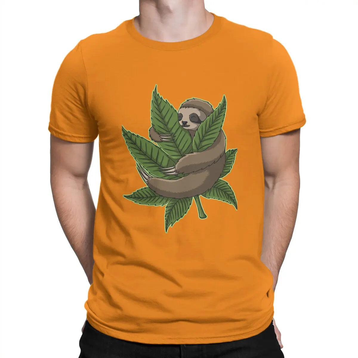 Sloth Cute Huging Marijuana C T Shirt Vintage Teenager Graphic High Quality Tshirt Oversized O-Neck Streetwear