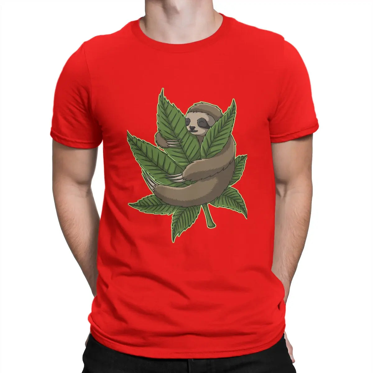 Sloth Cute Huging Marijuana C T Shirt Vintage Teenager Graphic High Quality Tshirt Oversized O-Neck Streetwear