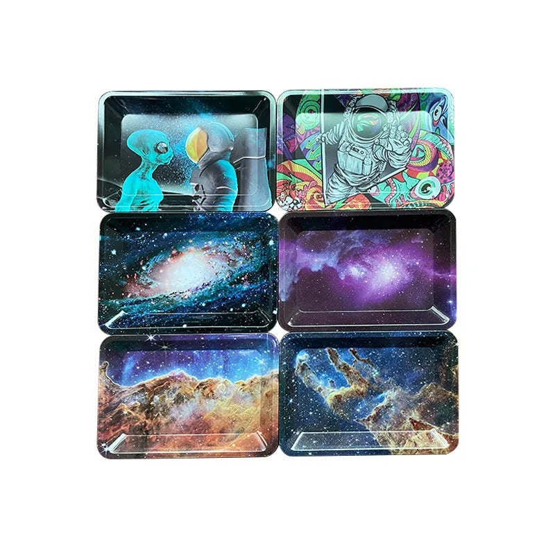 Rolling Tray 18*12.5CM Tobacco Metal Cigarette Smoking Accessories Herb Tinplate Plate Grinder Tools Various Pattern Designs