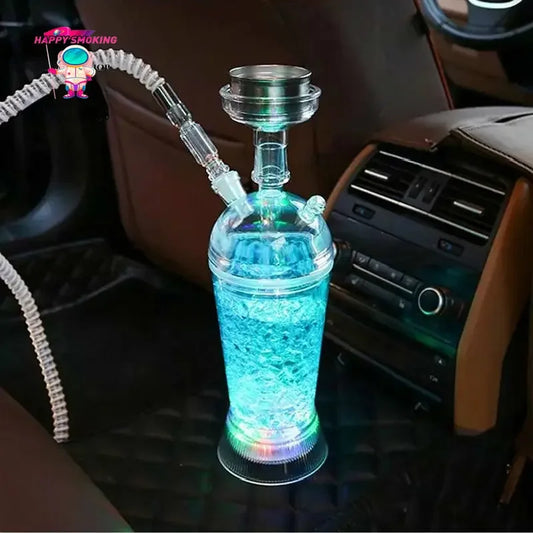 HAPPY Protable LED Hookah Shisha Set with Water Pipe Acrylic Tobacco Pipes Suit Narguile Complete Bottle Smoking Accessories