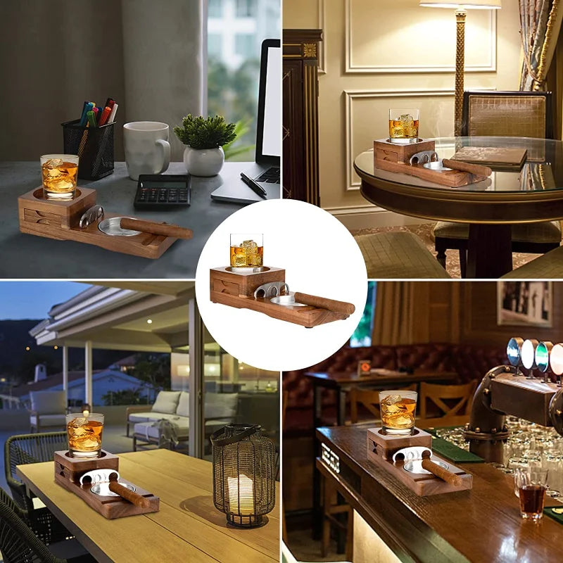 Wooden Cigar Ashtray Beverage Solid Wood Coaster Whiskey Tray Cigar Holder Cigar Box