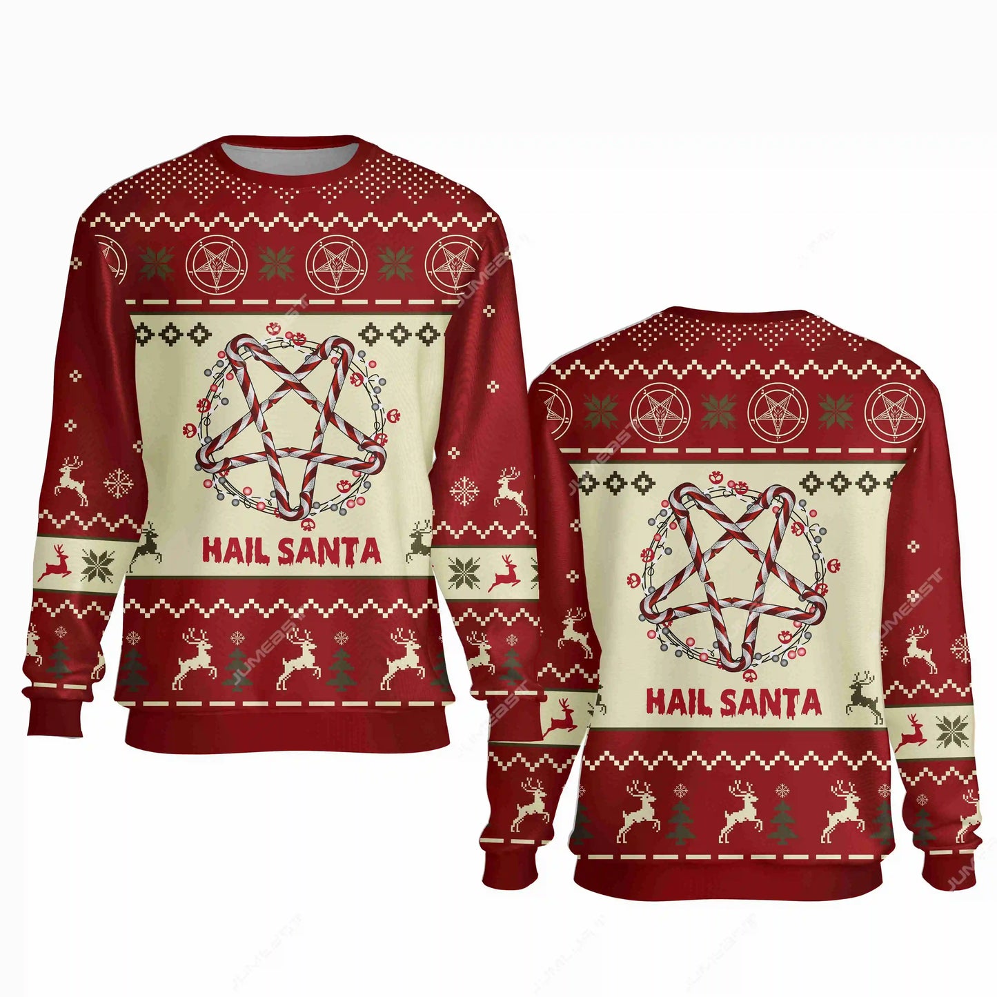 Jumeast Merry Fishmas Men Sweatshirt Hail Santa Women Cutecore Streetwear Christmas Santa Marijuana Graphic Funny DJ Pullover