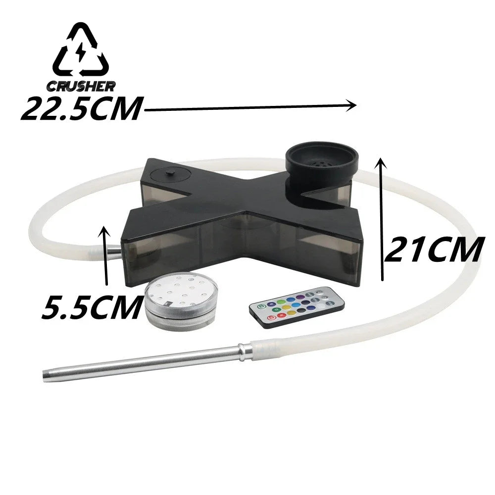 CRUSHER Acrylic X Shape Hookah Set with Tobacco Water Pipe LED Light Narguile Complete for Party Shisha Smoking Pipe Accessories