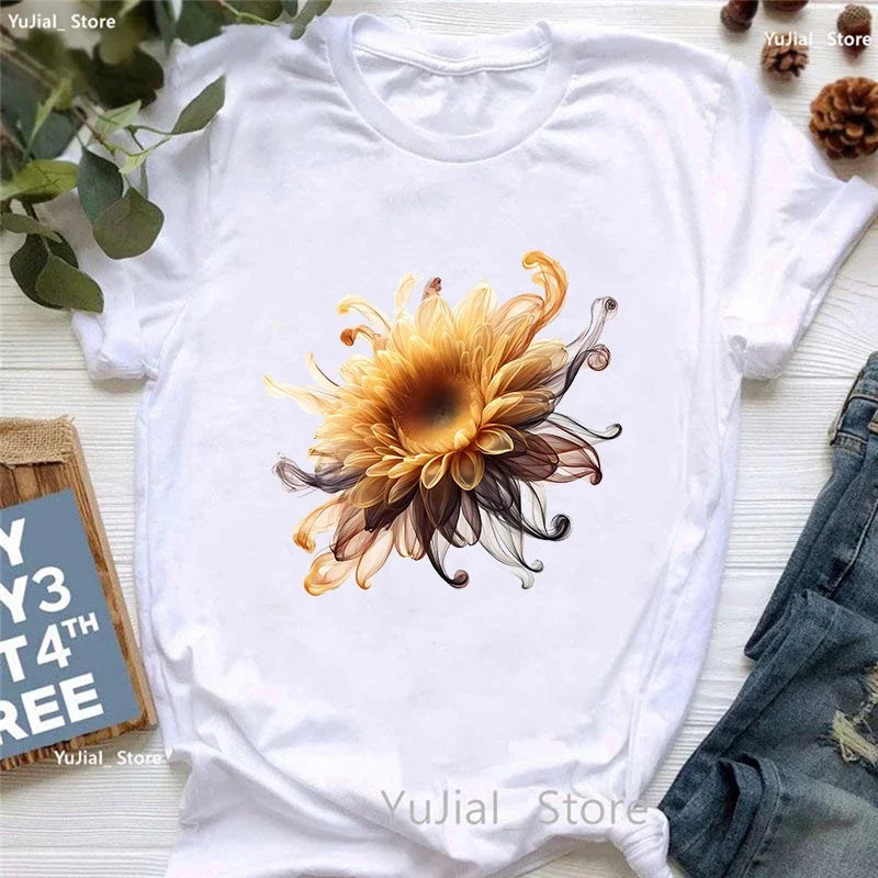 Smoke Flower Printed T Shirt T Shirt Women'S Clothing Colorful Butterfly Tshirt Femme Summer Fashion Short Sleeve T-Shirt