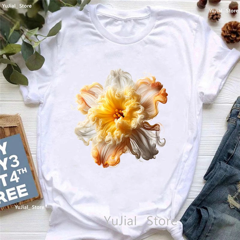 Smoke Flower Printed T Shirt T Shirt Women'S Clothing Colorful Butterfly Tshirt Femme Summer Fashion Short Sleeve T-Shirt