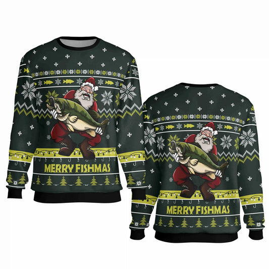 Jumeast Merry Fishmas Men Sweatshirt Hail Santa Women Cutecore Streetwear Christmas Santa Marijuana Graphic Funny DJ Pullover