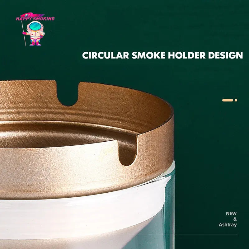 HAPPY Transparent Smokeless Ashtray with Cover Stainless Steel Windproof and Dustproof Ash Tray for Home Smoking Accessories
