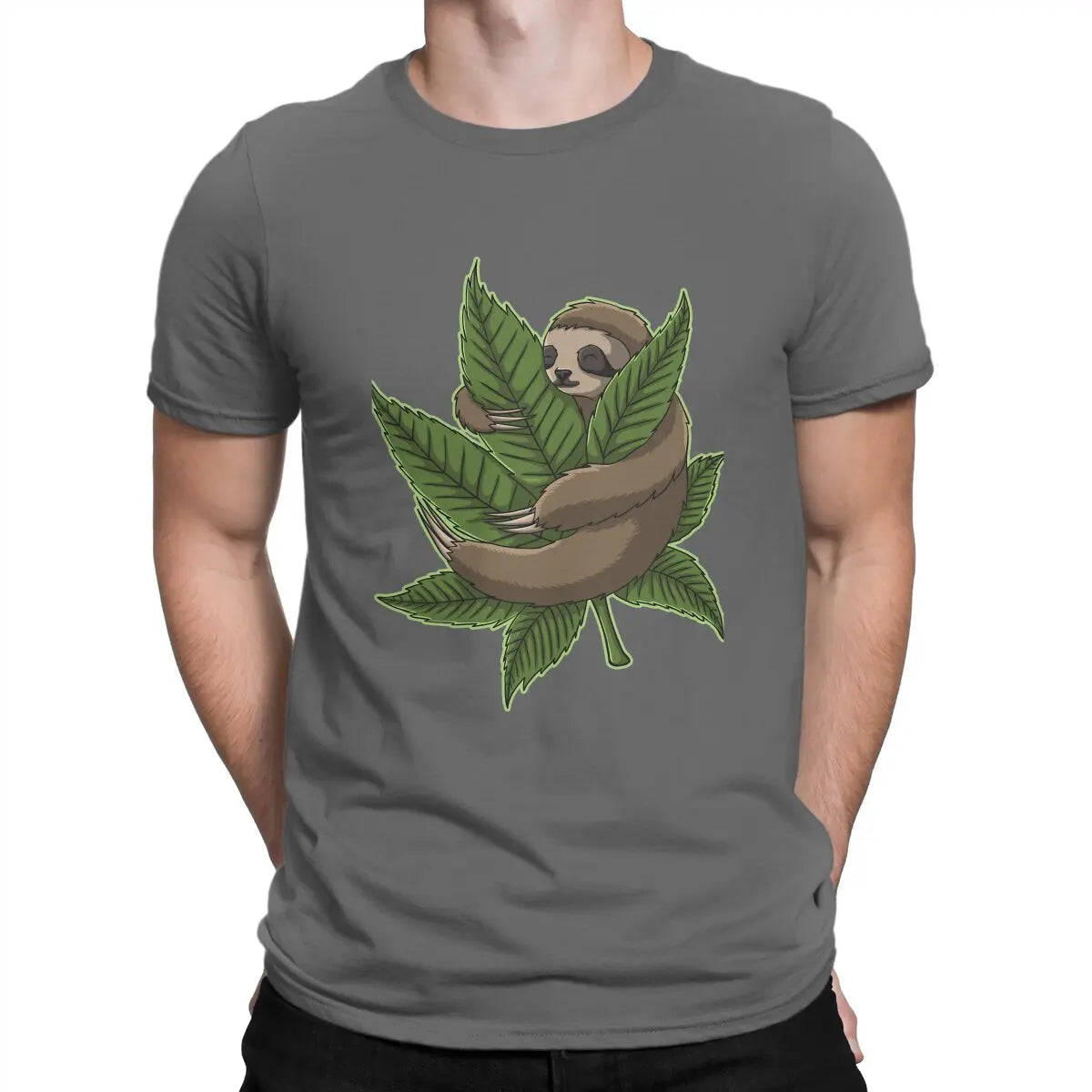 Sloth Cute Huging Marijuana C T Shirt Vintage Teenager Graphic High Quality Tshirt Oversized O-Neck Streetwear
