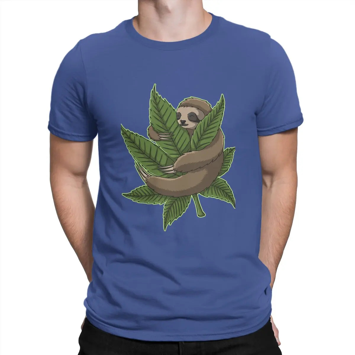 Sloth Cute Huging Marijuana C T Shirt Vintage Teenager Graphic High Quality Tshirt Oversized O-Neck Streetwear