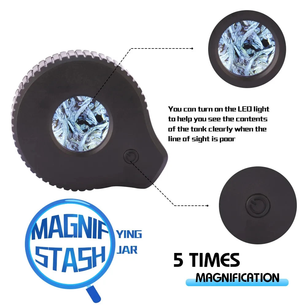 HAPPY Tobacco Glass Jar with Magnifying Lid and Light Transparent Storage Container Clear Stash Herb Jars