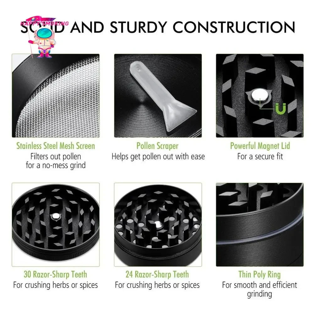 HAPPY 4 Layers Mini 40/50/63mm Pepper Pot Spice Crusher Zinc Alloy Dry Herb Smoke Cigarette Accessories Herbal Tobacco Grinder