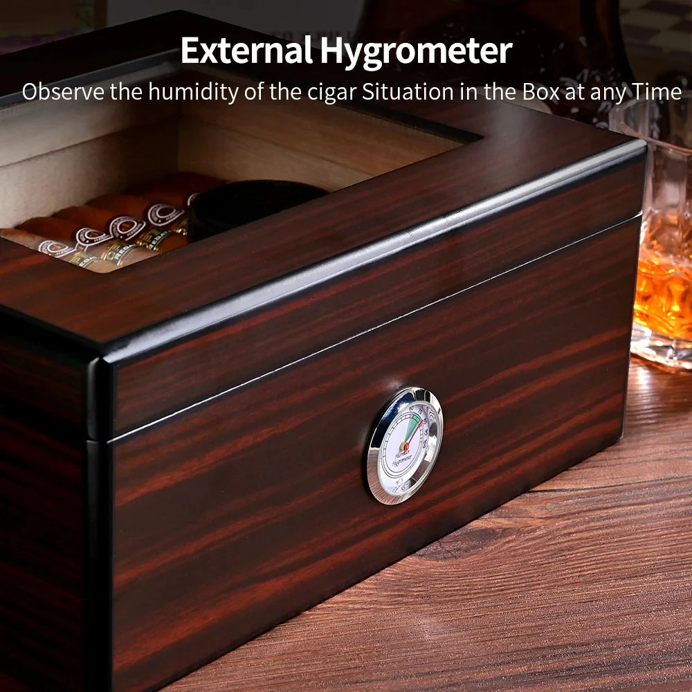 Cedar Cigar Box Humidor Large Cigar Case Portable With Humidifier Hygrometer For Men's Smoking Cigar Storage Fits 50 Cigars