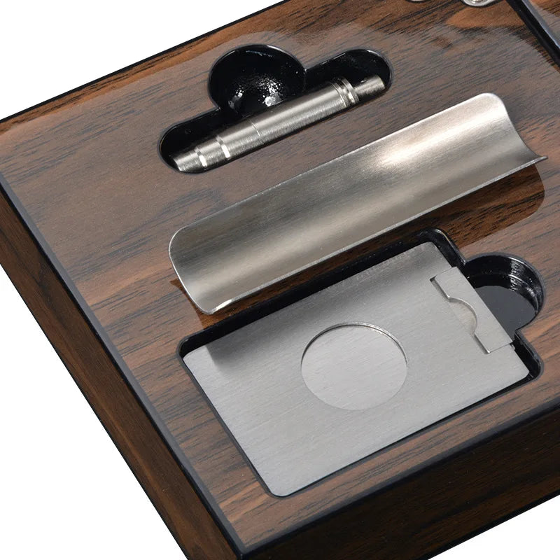 Multifunctional Cigar Ashtray Foldable Walnut Wood Box Include Cigar Cutter Holder Tray And Hole Opener Smoking Accessories