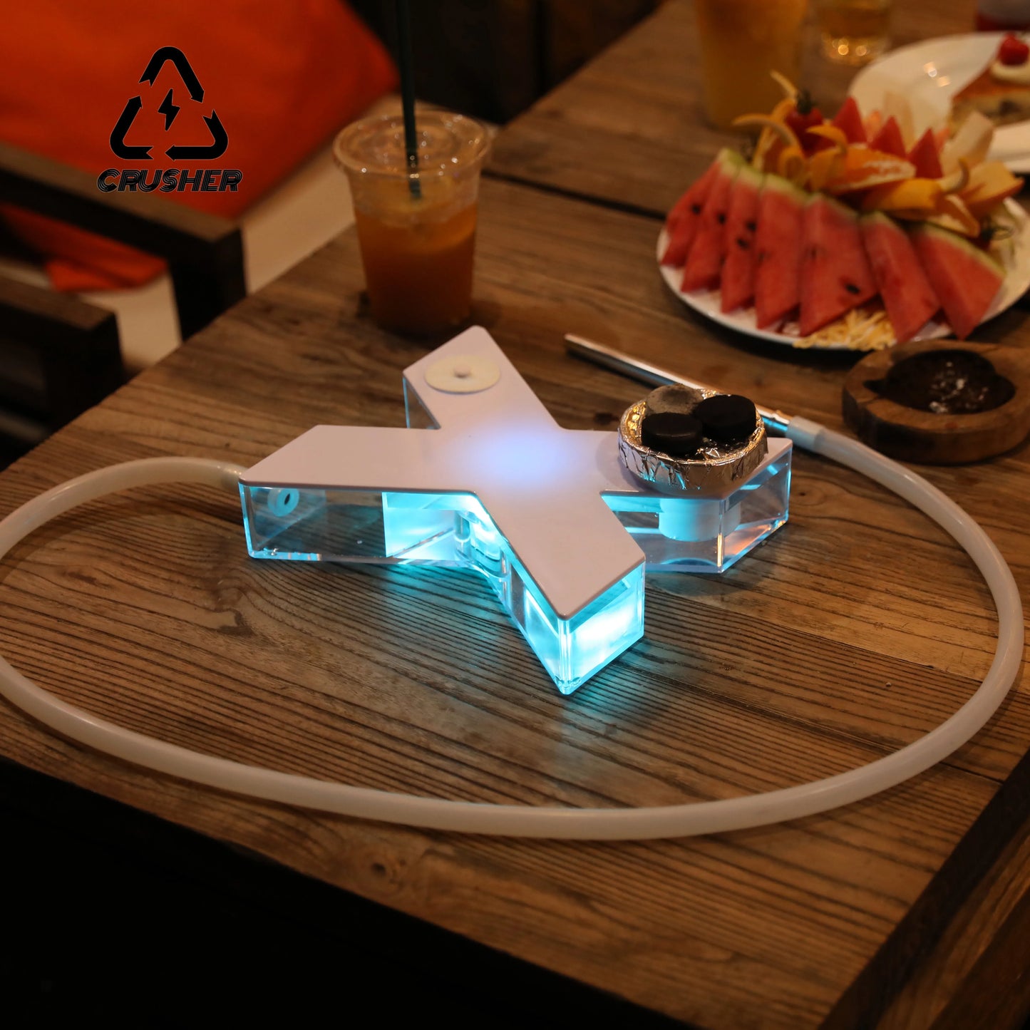 CRUSHER Acrylic X Shape Hookah Set with Tobacco Water Pipe LED Light Narguile Complete for Party Shisha Smoking Pipe Accessories