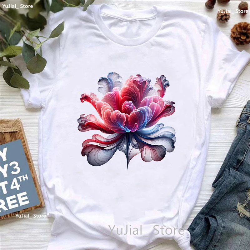 Smoke Flower Printed T Shirt T Shirt Women'S Clothing Colorful Butterfly Tshirt Femme Summer Fashion Short Sleeve T-Shirt