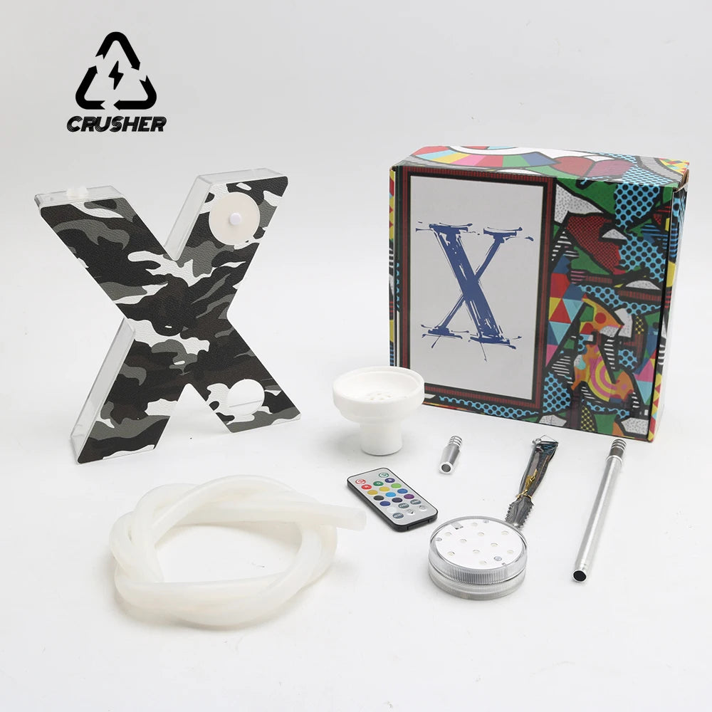 CRUSHER Acrylic X Shape Hookah Set with Tobacco Water Pipe LED Light Narguile Complete for Party Shisha Smoking Pipe Accessories